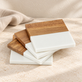 Personalized Acacia Wood & Marble Coaster Set