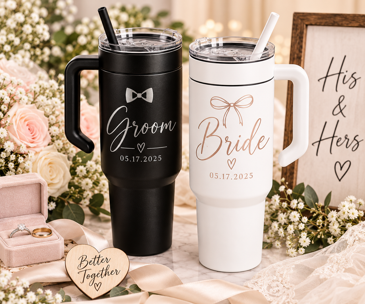 💍 Personalized Bride & Groom Tumblers | Wedding Keepsake Set